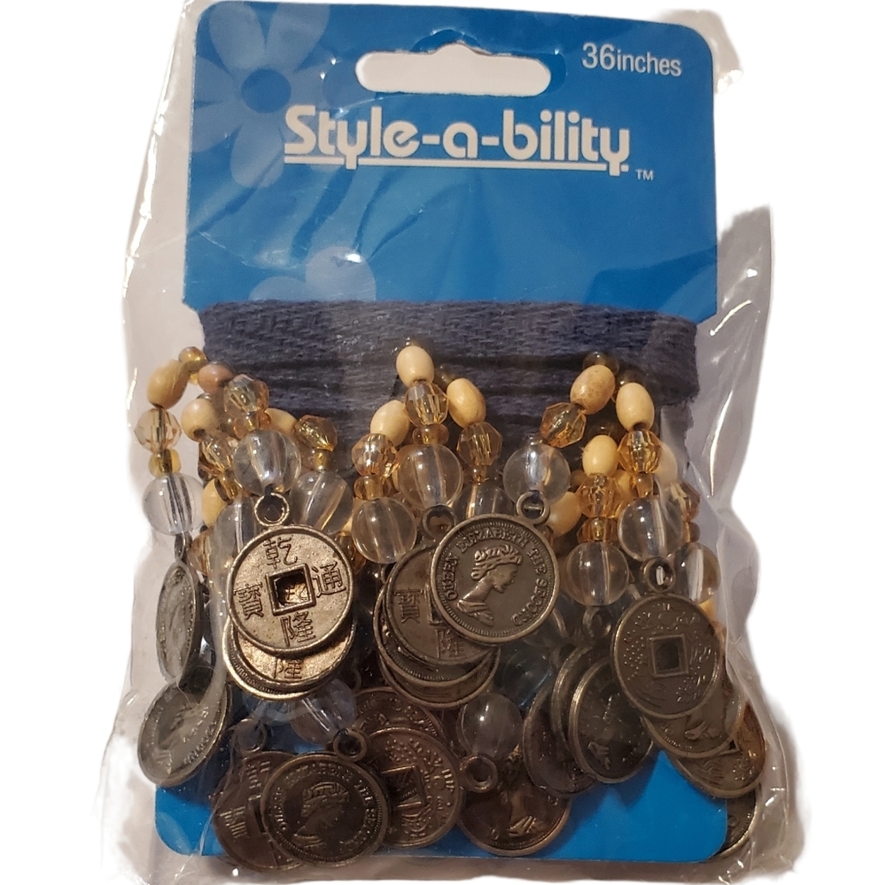 Style A Bility - Trim - Blue String with Brown and Clear Beads